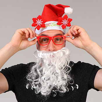 Колпак Санты (Деда Мороза) с бородой и очками