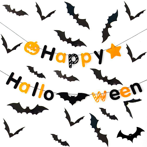 Бумажная гирлянда «Happy Halloween» с летучими мышами